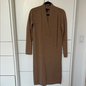 Club Monaco Women's Brown Knit V-Neck Sweater Dress